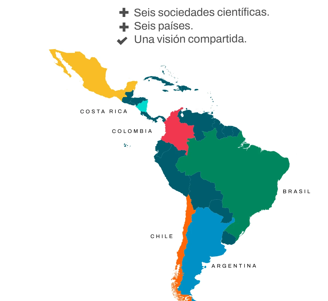 Mapa de Latinoamérica con los seis países participantes